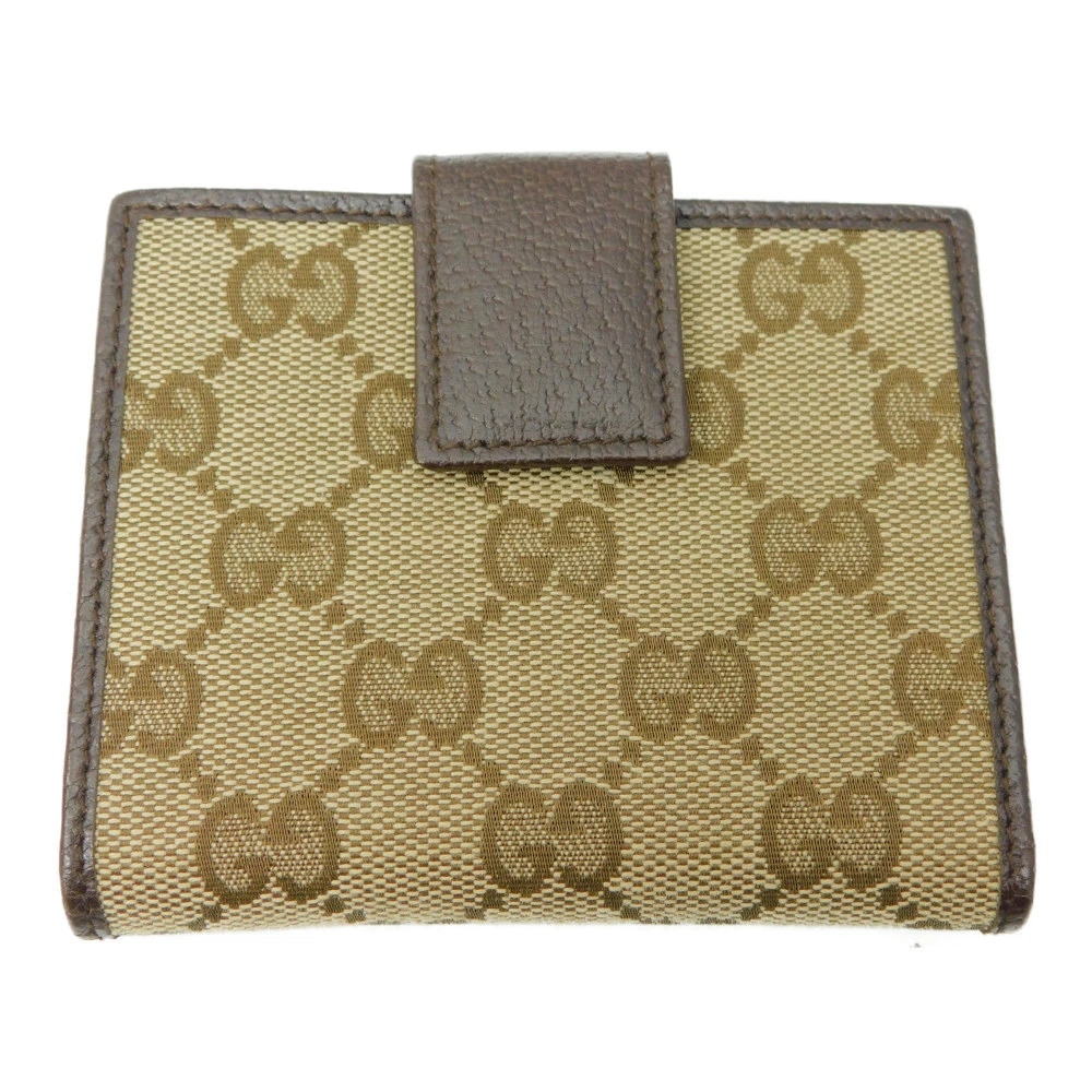 Gucci Compact Folding Wallet Beige Canvas Bi fold Brown GG Tan Brown